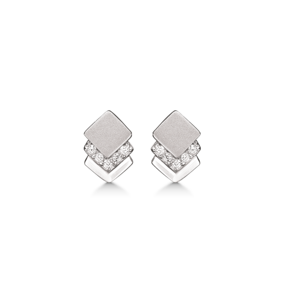 Silberohrstecker rhodiniert 3 Quadrate, eins mit Zirkonia, eins matt und eins glänzend