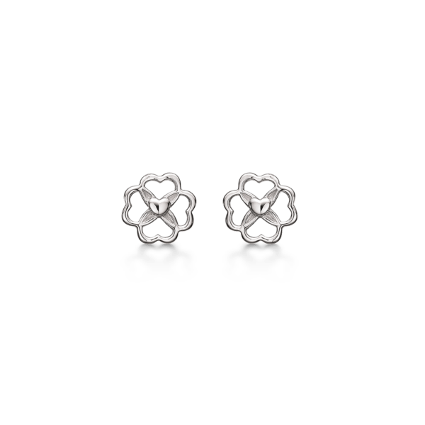 Silberner Ohrring rhodinierte Herzblume von 4 Herzen