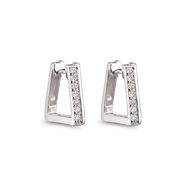 Eckige Creolen in Silber, mit weißen Schmucksteinen