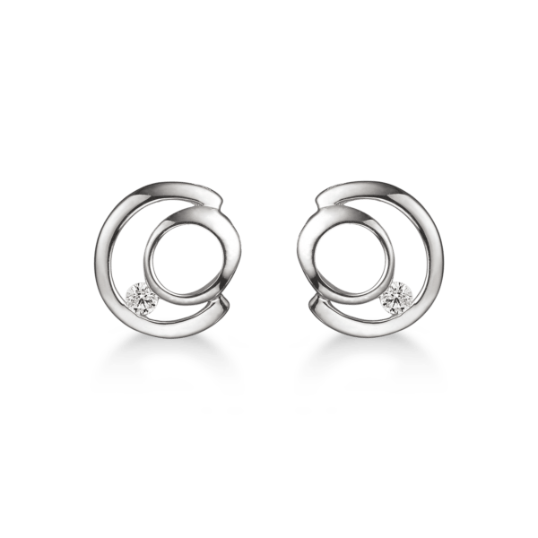 Silberohrstecker rhodinierter Kreis mit Halbkreis mit facettiertem Zirkonia.