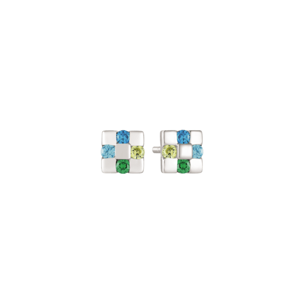Silberne Ohrstecker quadratisch mit synthetischem grün/blauem Topas und Zirkonia