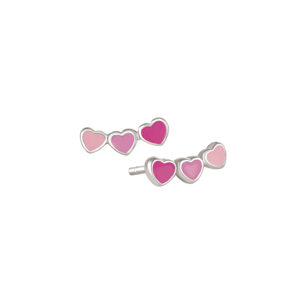 Ohrstecker Herz Silber, mit rosa Emaille