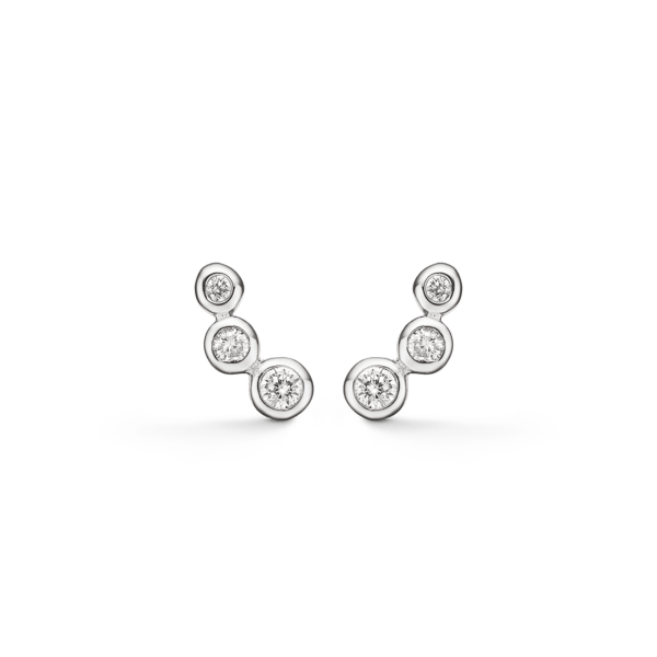 Silberohrstecker rhodinierter Bügel mit 3 facettierten Zirkonia in Röhrenfassung.
