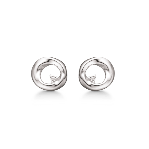 Silberne Ohrstecker rhodiniert breiter Kreis mit facettierten Zirkonia.
