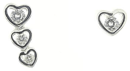 Silberohrring schwarz rhodiniert Herz mit Synthetik. Zirkonia im Bogen 3+1