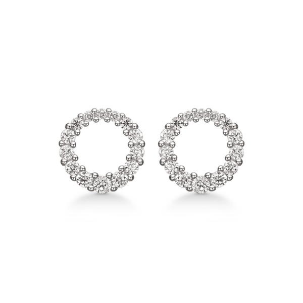 Silberne Ohrstecker rhodinierter Kreis mit facettierten Zirkonia in einem Verlauf um den Rand.