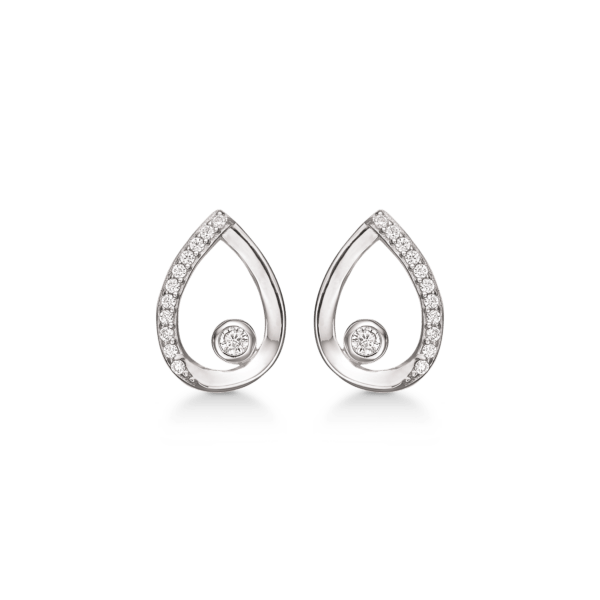 Silberohrring rhodinierter Tropfen mit Zirkonia auf einer Seite und einem großen in der Mitte.