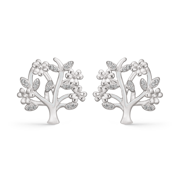 Arkandi Lebensbaum Ohrringe Silber, mit Blumen und Zirkonia-Steinen