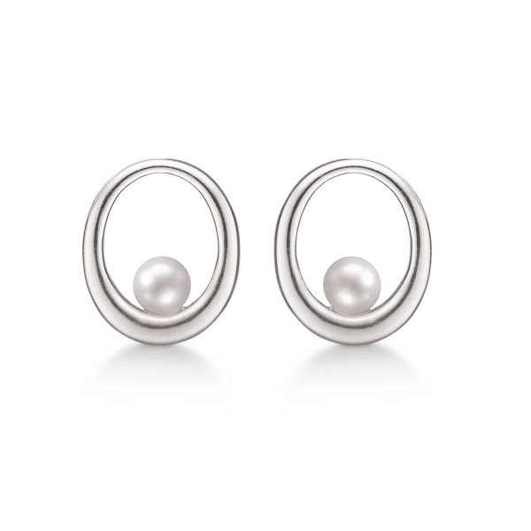 Silber Ohrringe in ovaler Form mit Perle