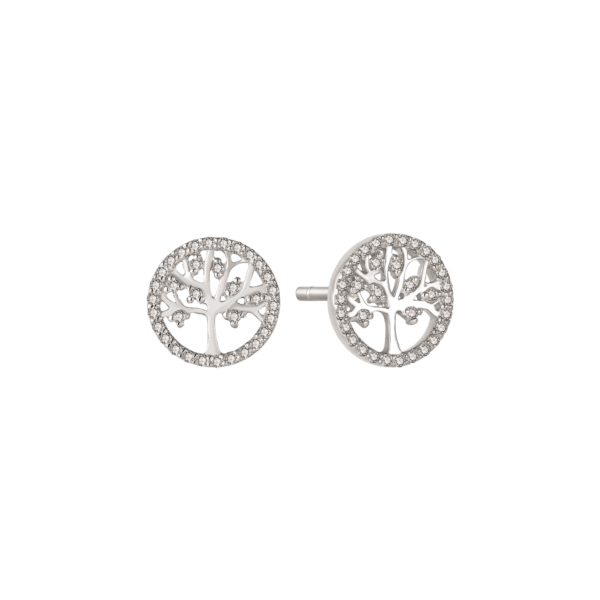 Lebensbaum Silber Ohrringe mit Zirkonia-Steinen