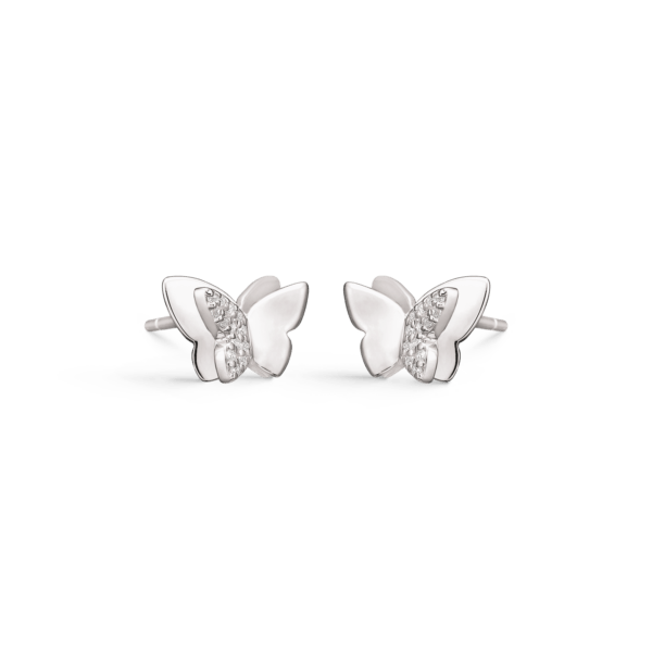 Silberohrringe mit rhodinierten Schmetterlingen mit facettiertem Zirkonia.