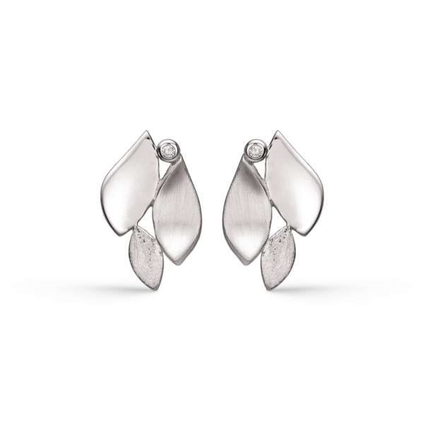 Silberohrring rhodiniert 3 Blätter matt und glänzend mit Zirkonia.