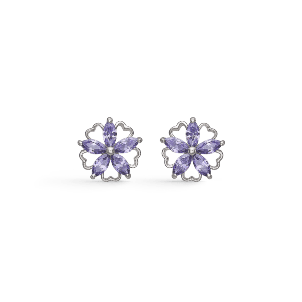 Silberohrstecker Blume aus 5 Herzen mit Schneeflocken synthetischer Amethyst "Flower of Heart"
