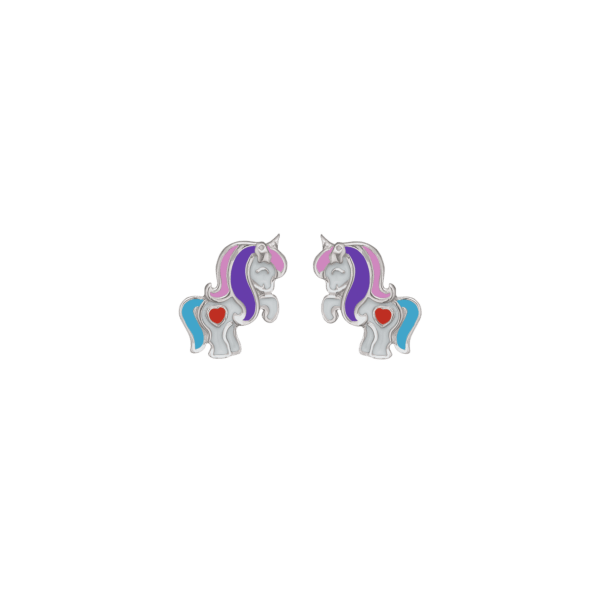 Einhorn-Ohrringe Silber mit weißer/violetter/rosa/blauer/roter Emaille.