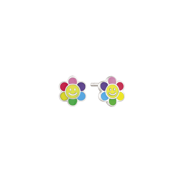 Silberne Ohrringe Smiley-Kreis mit Blume in verschiedenen Farben mit bleifreier Emaille