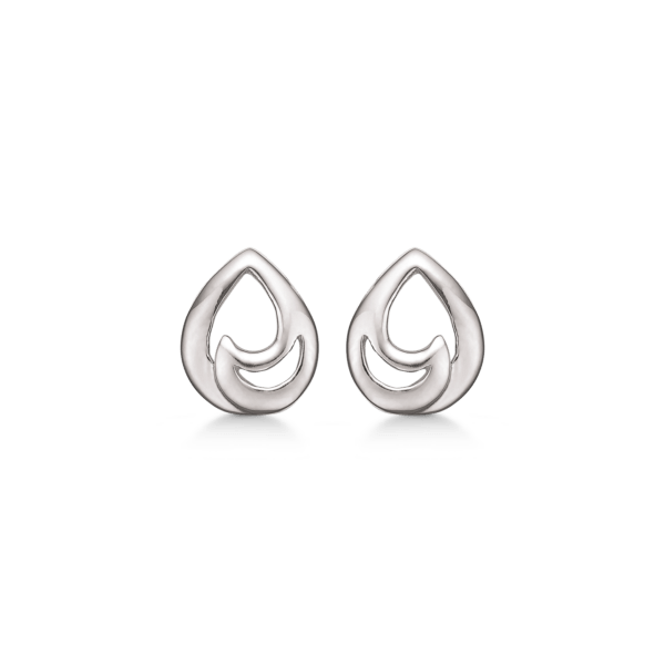 Silberne Tropfenohrringe mit einem gebogenen Stab an der Unterseite.