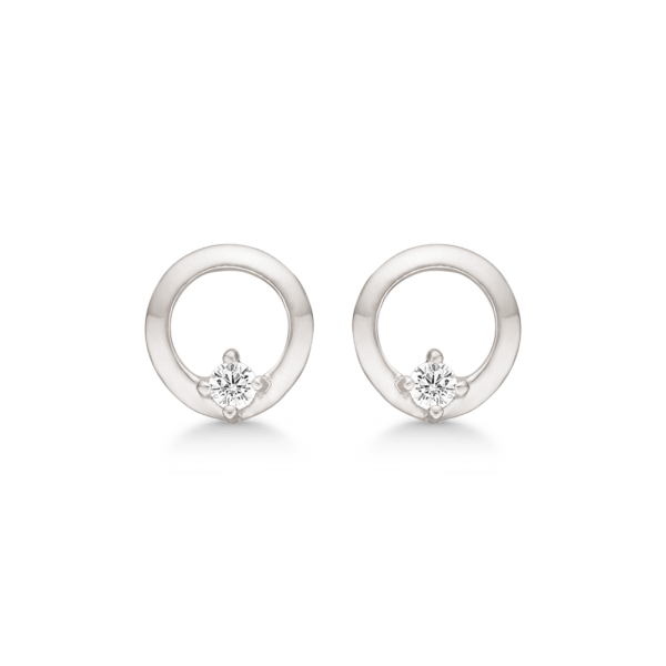 Silberohrring rhodinierter Kreis mit facettiertem Zirkonia. 10 mm messen.