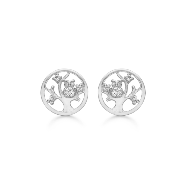 Arkandi Lebensbaum Ohrringe Silber, mit Zirkonia-Steinen und Eule - Ø10 mm