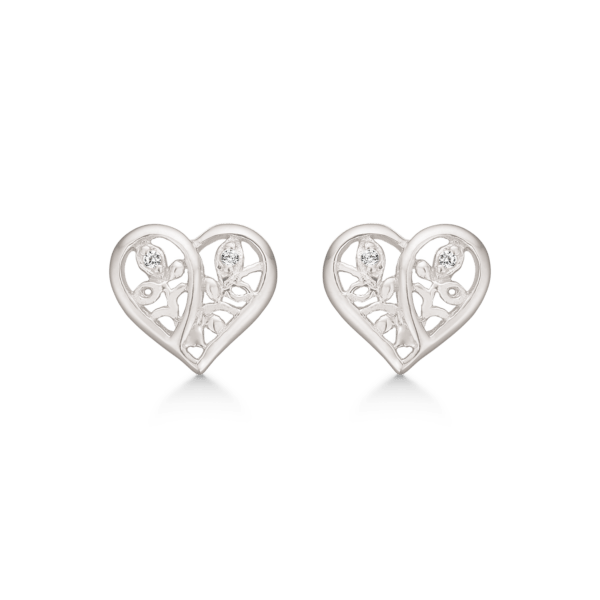 Arkandi herzförmige Lebensbaum Ohrringe Silber mit Zirkonia Steinen - Ø10 mm