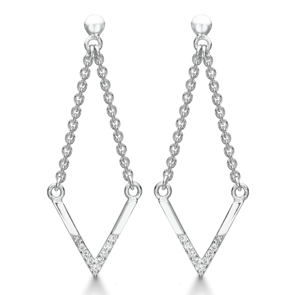 Kettenohrringe aus Silber mit V und Zirkoniasteinen