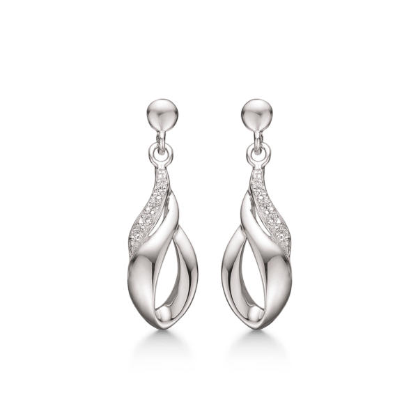 Tropfenförmige Ohrhänger aus Silber mit weißen Zirkonia-Steinen