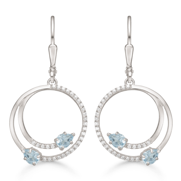 Hängeohrringe aus Silber mit blauem Topas und Zirkoniasteinen