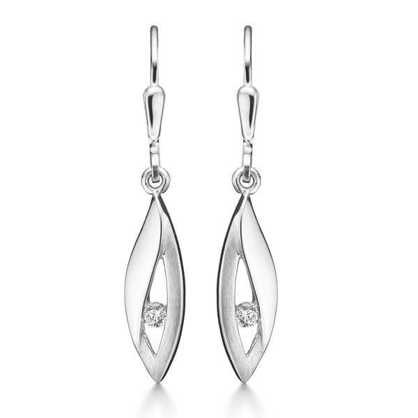 Ohrhänger in silber matt/glänzender Oberfläche, mit weißen Steinen