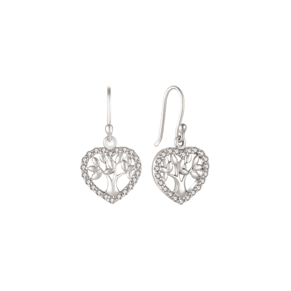 Lebensbaum Silber Ohrring mit Herz und Zirkoniasteinen
