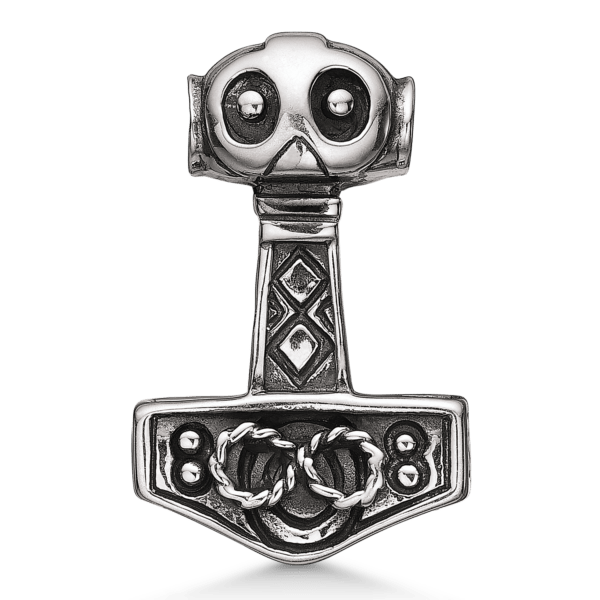 Thorshammer Mjølner Anhänger Silber Figur 8 Harlekinmuster und Kopf