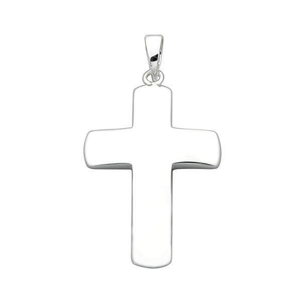 Silberanhänger Kreuz leicht gebogen. Abmessungen: 18 x 25 mm.
