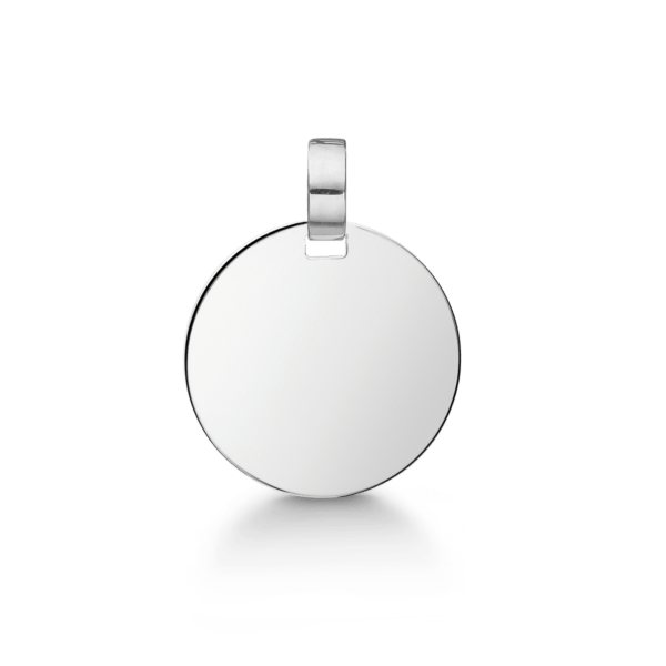 Silberner Anhänger runder Teller. Messen Sie 18 mm.