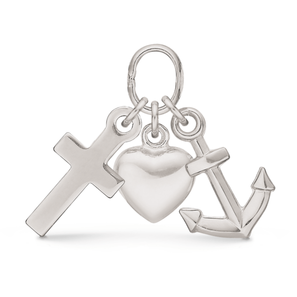Silberanhänger Glaube, Hoffnung und Liebe. Abmessungen: 6 x 10 mm.