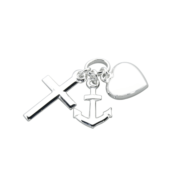 Silberanhänger Glaube, Hoffnung und Liebe. Abmessungen: 9 x 14 mm.