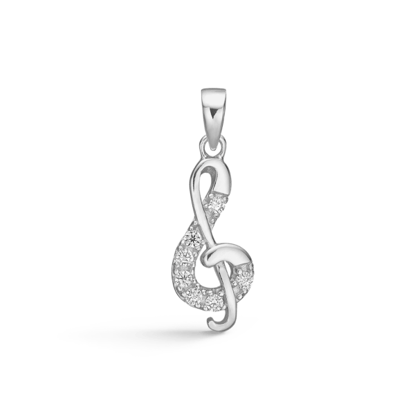 Silberanhänger rhodinierter G-Schlüssel mit Zirkonia.