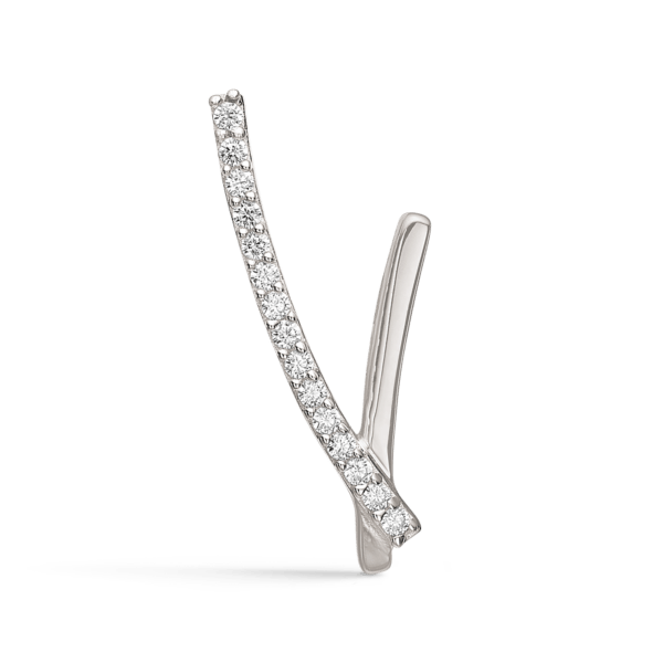 Buchstabenanhänger in Silber V. mit facettierten Zirkonia. Abmessungen: 14 x 7 x 4 mm.