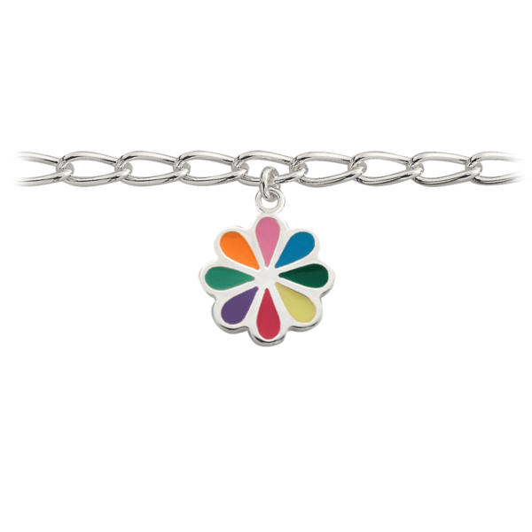 Silberarmband Blume mit mehrfarbiger bleifreier Emaille. Länge 16 cm.