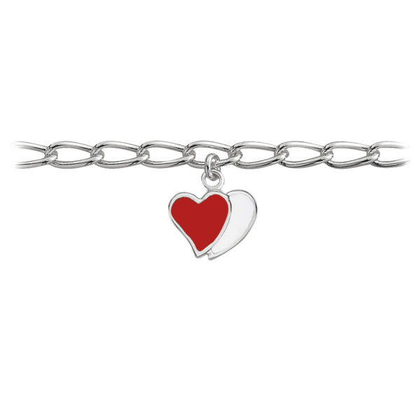 Silberarmband 2-farbiges Doppelherz mit roter und weißer bleifreier Emaille.