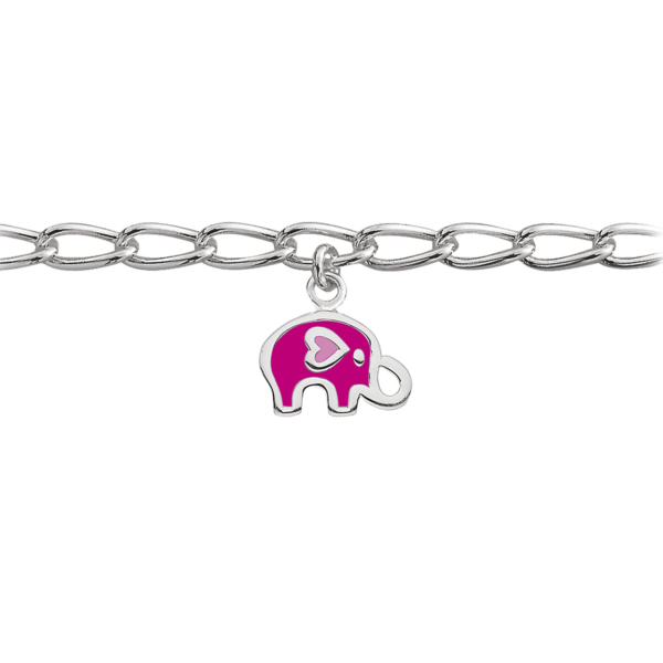 Silbernes Armband Elefant mit Herz in rosa und rosa bleifreier Emaille.
