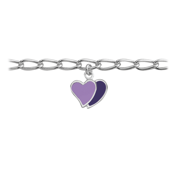 Silberarmband 2-farbiges Doppelherz mit violetter und dunkelvioletter bleifreier Emaille.