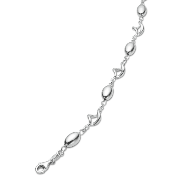 Silberarmband rhodiniert Olive und gedrehtes Glied. Länge 17+4cm.