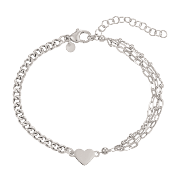 Herz Silberne Armbandkette mit Herz. Länge 17,4cm
