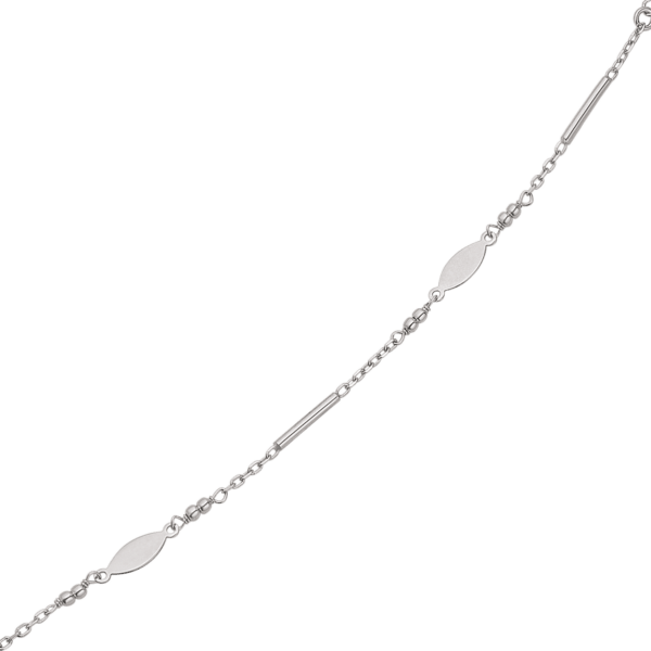 Silberarmband längliche Blätter an Kette abwechselnd mit Stab. Länge 17+4 cm.