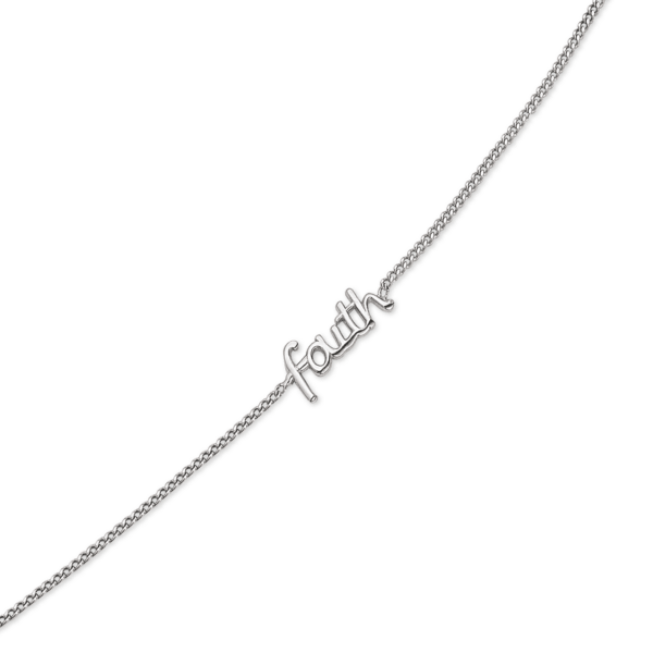 Silberarmband rhodiniert mit "Faith" an venezianischer Kette. Länge 17+4cm.