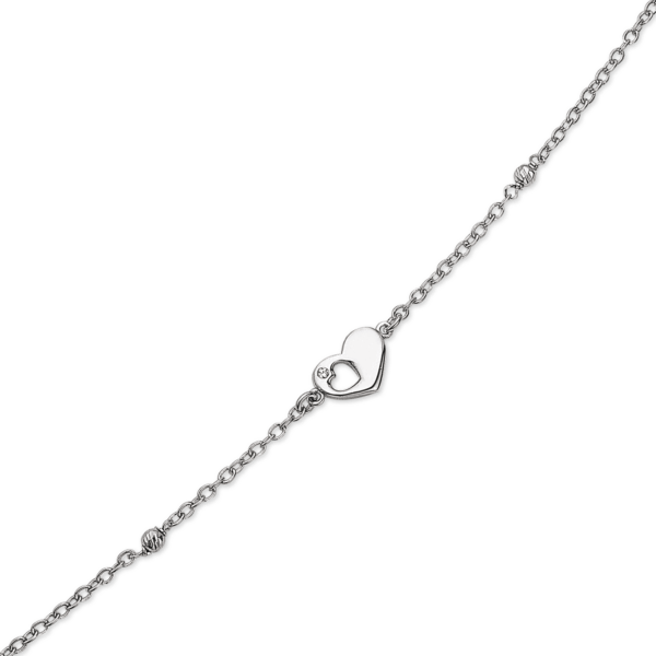 Silberarmband Herz mit 1 Zirkonia auf der linken Seite des Herzens und mit 1 Kugel auf jeder Seite.