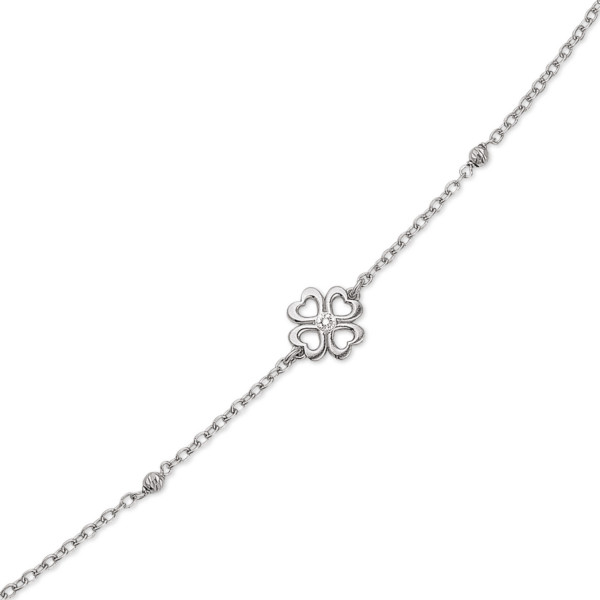 Silberarmband 1 Blume mit 1 Zirkonia in der Mitte und mit 1 Kugel auf jeder Seite.