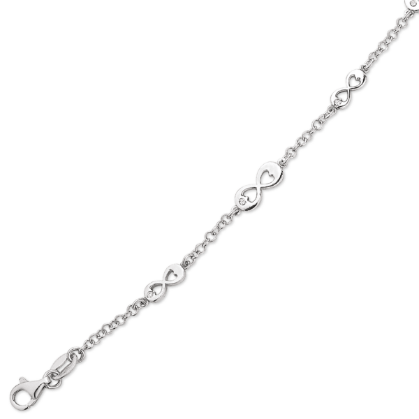 Infinity Armband Silber rhodiniert 5 Ewigkeitszeichen mit 1 Zirkonia auf einer Seite des Zeichens