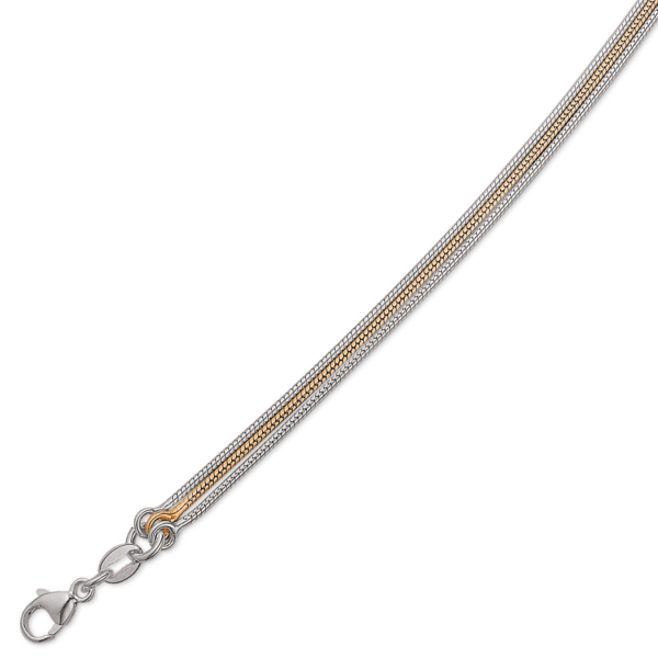 Silberkette 3 Schlangenketten 2 glänzend/1 vergoldet 42 cm.