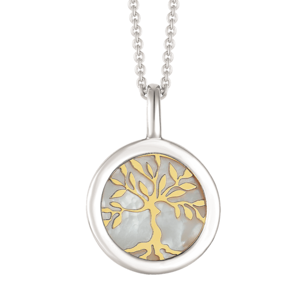Lebensbaum Kette Silber mit Perlmutthintergrund