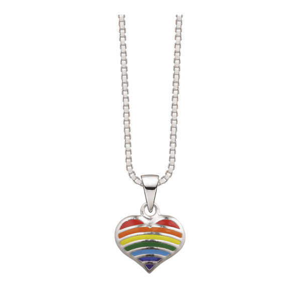 Silbernes Halskettenherz mit mehrfarbiger Emaille. Länge 38 cm