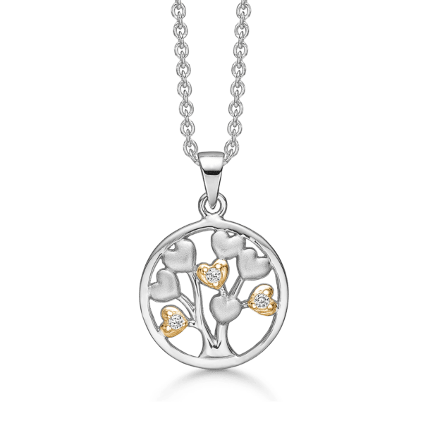 Arkandi Lebensbaum Kette aus Silber und Vergoldung mit Zirkoniasteinen - 42-45 cm